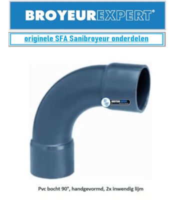Pvc bocht 90°, handgevormd, 2x inwendig lijm 32mm